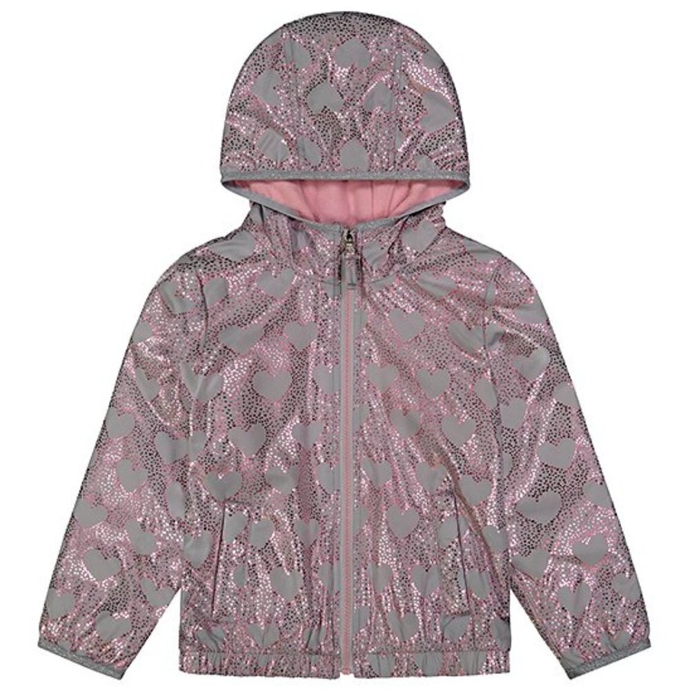 London Fog girls metallic heart pink grey full zip hooded jacket large (14/16)